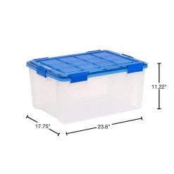 15 Gal. Lockable Plastic Storage Tote in Clear with Sturdy Blue Lid and Buckles (4-Pack) by IRIS -Kate and Laurel Shop clear blue iris storage bins 500135 fa 1000 1