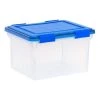 32 Qt. WeatherPro Clear Plastic Storage Box, Lid Blue by IRIS