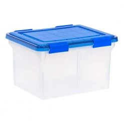 32 Qt. WeatherPro Clear Plastic Storage Box, Lid Blue by IRIS