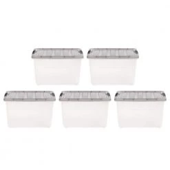 40 qt. Stack & Pull Clear storage Box, Lid Gray (Pack of 5) by IRIS