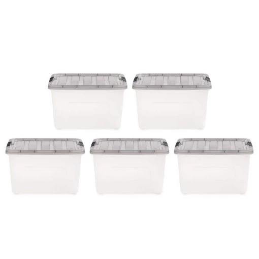 40 qt. Stack & Pull Clear storage Box, Lid Gray (Pack of 5) by IRIS -Kate and Laurel Shop clear gray iris storage bins 500147 64 1000
