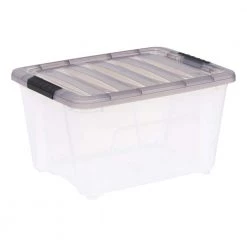 32 qt. Stack and Pull Clear Plastic Storage Box With Gray Lid by IRIS