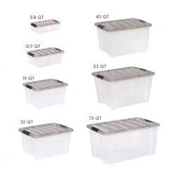 32 qt. Stack and Pull Clear Plastic Storage Box With Gray Lid by IRIS -Kate and Laurel Shop clear gray iris storage bins 500207 fa 1000
