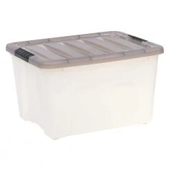 40 qt. Stack & Pull Clear Storage Box, Lid Gray by IRIS
