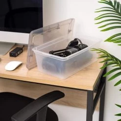 6 qt. Snap Top Plastic Storage Box in Clear with Gray Lid by IRIS -Kate and Laurel Shop clear gray iris storage bins 500217 4f 1000