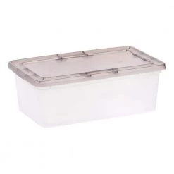 6 qt. Snap Top Plastic Storage Box in Clear with Gray Lid by IRIS