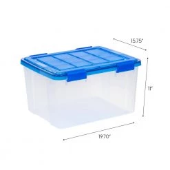 11 Gal. Lockable Plastic Storage Box in Clear with Sturdy Blue Lid and Buckles (4-Pack) by IRIS -Kate and Laurel Shop clear iris storage bins 500132 44 1000