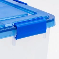 11 Gal. Lockable Plastic Storage Box in Clear with Sturdy Blue Lid and Buckles (4-Pack) by IRIS -Kate and Laurel Shop clear iris storage bins 500132 4f 1000