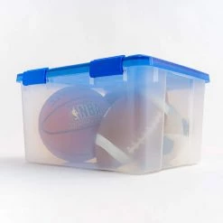 11 Gal. Lockable Plastic Storage Box in Clear with Sturdy Blue Lid and Buckles (4-Pack) by IRIS -Kate and Laurel Shop clear iris storage bins 500132 66 1000