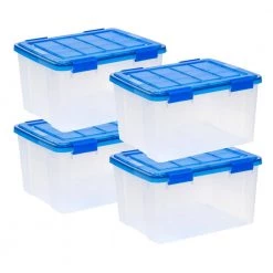 11 Gal. Lockable Plastic Storage Box in Clear with Sturdy Blue Lid and Buckles (4-Pack) by IRIS -Kate and Laurel Shop clear iris storage bins 500132 c3 1000