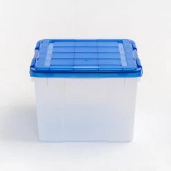 11 Gal. Lockable Plastic Storage Box in Clear with Sturdy Blue Lid and Buckles (4-Pack) by IRIS -Kate and Laurel Shop clear iris storage bins 500132 fa 1000