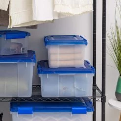 4 Gal. WeatherPro Clear Plastic Storage Box with Blue Lid (5-Pack) by IRIS -Kate and Laurel Shop clear iris storage bins 500137 1f 1000