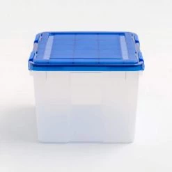 11.5 Gal. WeatherPro Clear Plastic Storage Box with Blue Lid (4-Pack) by IRIS -Kate and Laurel Shop clear iris storage bins 500139 4f 1000