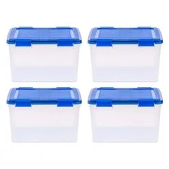 11.5 Gal. WeatherPro Clear Plastic Storage Box with Blue Lid (4-Pack) by IRIS