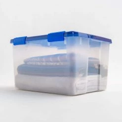 11.5 Gal. WeatherPro Clear Plastic Storage Box with Blue Lid (4-Pack) by IRIS -Kate and Laurel Shop clear iris storage bins 500139 fa 1000
