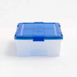 10 Gal. WeatherPro Clear Plastic Storage Box with Blue Lid (3-Pack) by IRIS -Kate and Laurel Shop clear iris storage bins 500140 4f 1000