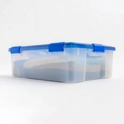 10 Gal. WeatherPro Clear Plastic Storage Box with Blue Lid (3-Pack) by IRIS -Kate and Laurel Shop clear iris storage bins 500140 76 1000