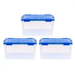 15 Gal. WeatherPro Plastic Storage Box with Blue Lid (3-Pack) by IRIS
