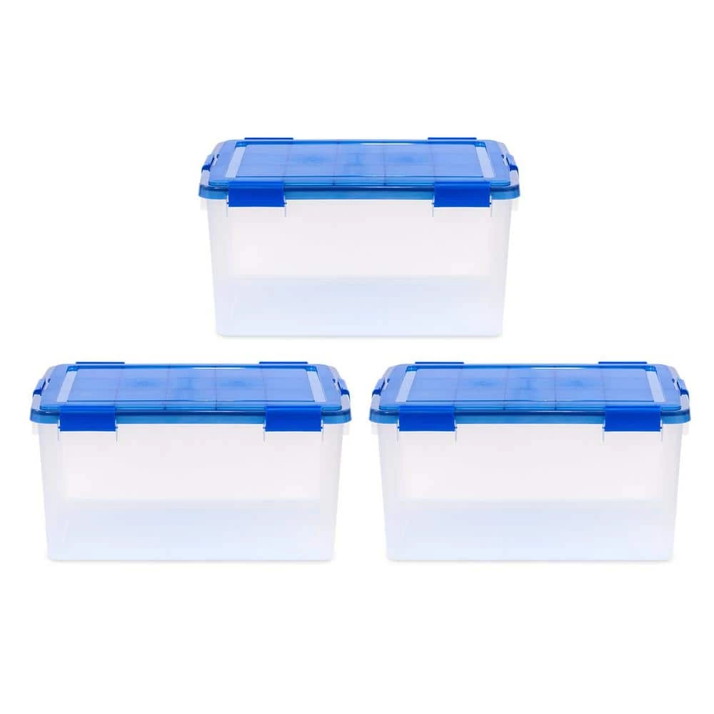 15 Gal. WeatherPro Plastic Storage Box with Blue Lid (3-Pack) by IRIS 3 15 Gal. WeatherPro Plastic Storage Box with Blue Lid (3-Pack) by IRIS