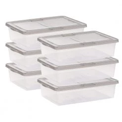 7 Gal. Snap Top Plastic Storage Box in Clear wih Gray Lid 6 Pack by IRIS