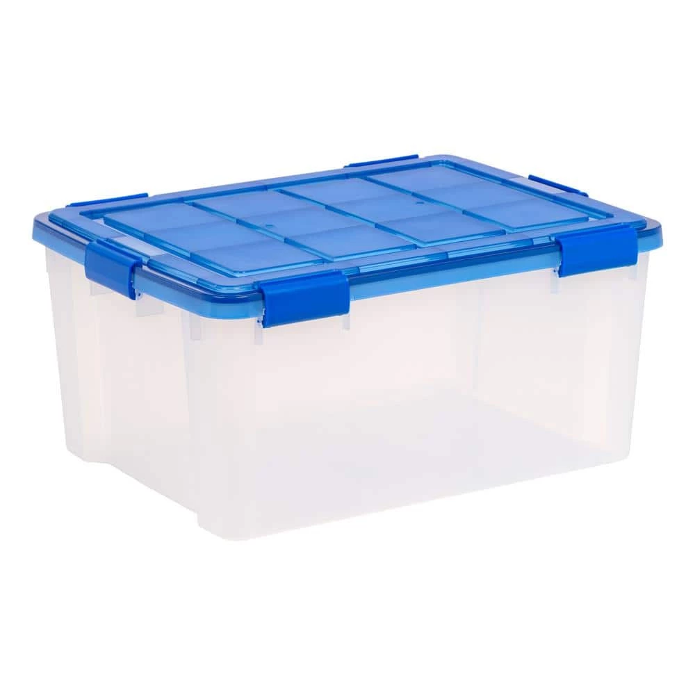 60 qt. Clear Plastic Storage Boxes with Blue Lid by IRIS 3 60 qt. Clear Plastic Storage Boxes with Blue Lid by IRIS