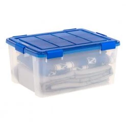60 qt. Clear Plastic Storage Boxes with Blue Lid by IRIS 9 60 qt. Clear Plastic Storage Boxes with Blue Lid by IRIS -Kate and Laurel Shop clear iris storage bins 500197 c3 1000