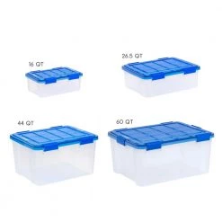 60 qt. Clear Plastic Storage Boxes with Blue Lid by IRIS 13 60 qt. Clear Plastic Storage Boxes with Blue Lid by IRIS -Kate and Laurel Shop clear iris storage bins 500197 fa 1000