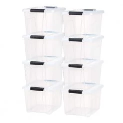 Kate and Laurel Shop 40 20 Qt Stack and Pull Box, 8 pack Clear with Black Handles by IRIS