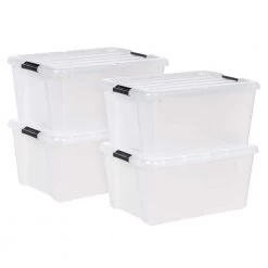 Kate and Laurel Shop 42 45 Quart Buckle Up Storage Box, Clear/Black, Set of 4 by IRIS
