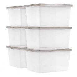 24.5 Quart Plastic Storage Bin Tote Organizing Container with Latching Lid, Clear with Gray Lid, 6 Pack by IRIS