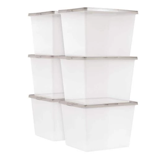 36 qt. Plastic Storage Bin Tote Organizing Container with Latching Lid in Clear with Gray Lid (6-Pack) by IRIS 8 36 qt. Plastic Storage Bin Tote Organizing Container with Latching Lid in Clear with Gray Lid (6-Pack) by IRIS -Kate and Laurel Shop clear iris storage bins 585105 64 1000