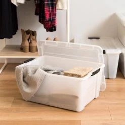 45 Qt. Buckle Up Storage Box in Pearl (4-Pack) by IRIS -Kate and Laurel Shop clear iris storage bins 585782 44 1000