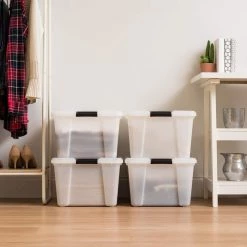45 Qt. Buckle Up Storage Box in Pearl (4-Pack) by IRIS -Kate and Laurel Shop clear iris storage bins 585782 76 1000