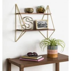 Melita 7 in. x 20 in. x 19 in. Gold Wood Decorative Wall Shelf by Kate and Laurel -Kate and Laurel Shop gold kate and laurel decorative shelving 213057 fa 1000