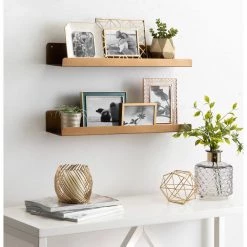 Mezzo 24 in. x 3 in. x 4 in. Gold Decorative Wall Shelf by Kate and Laurel -Kate and Laurel Shop gold kate and laurel decorative shelving 216029 31 1000