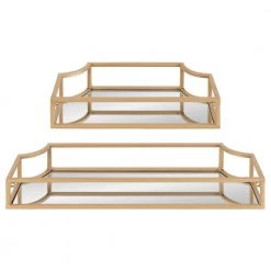 Ciel 6 in. x 18 in. x 3 in. Gold Metal Floating Decorative Wall Shelf Without Brackets by Kate and Laurel -Kate and Laurel Shop gold kate and laurel decorative shelving 218870 e1 1000