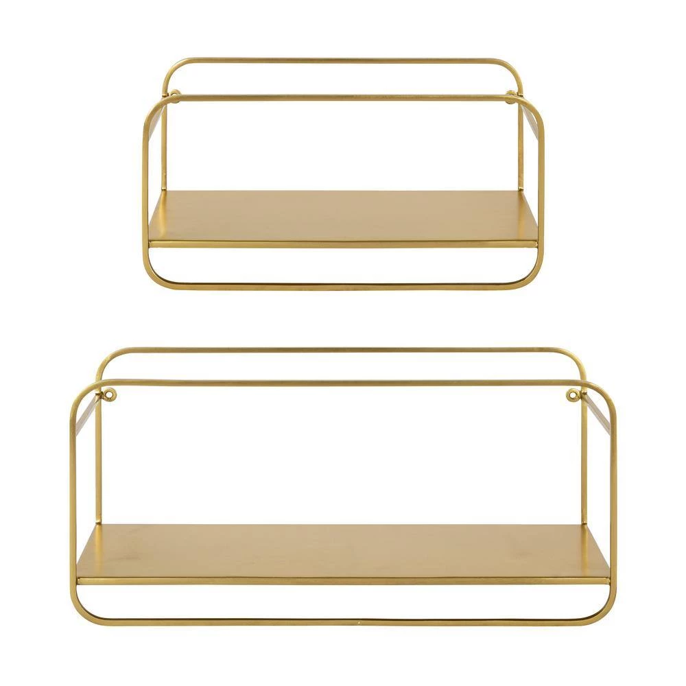 Emerline 6.5 in. x 21 in. x 10 in. Gold Metal Floating Decorative Wall Shelf Without Cubbies With Brackets by Kate and Laurel 7 Emerline 6.5 in. x 21 in. x 10 in. Gold Metal Floating Decorative Wall Shelf Without Cubbies With Brackets by Kate and Laurel - Image 5