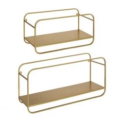 Emerline 6.5 in. x 21 in. x 10 in. Gold Metal Floating Decorative Wall Shelf Without Cubbies With Brackets by Kate and Laurel