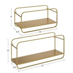 Emerline 6.5 in. x 21 in. x 10 in. Gold Metal Floating Decorative Wall Shelf Without Cubbies With Brackets by Kate and Laurel 11 Emerline 6.5 in. x 21 in. x 10 in. Gold Metal Floating Decorative Wall Shelf Without Cubbies With Brackets by Kate and Laurel -Kate and Laurel Shop gold kate and laurel decorative shelving 219289 c3 1000