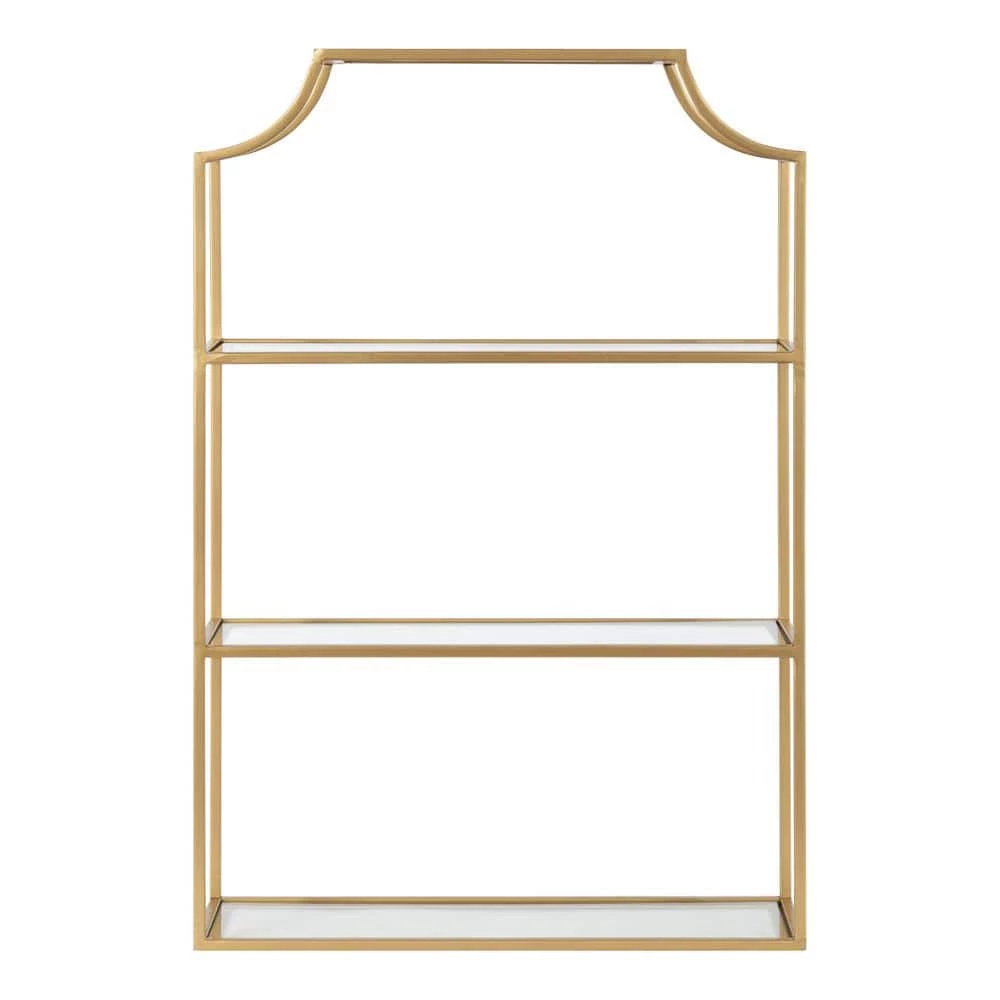 Ciel 6 in. x 20 in. x 30 in. Gold Metal Floating Decorative Wall Shelf Without Brackets by Kate and Laurel 7 Ciel 6 in. x 20 in. x 30 in. Gold Metal Floating Decorative Wall Shelf Without Brackets by Kate and Laurel - Image 5