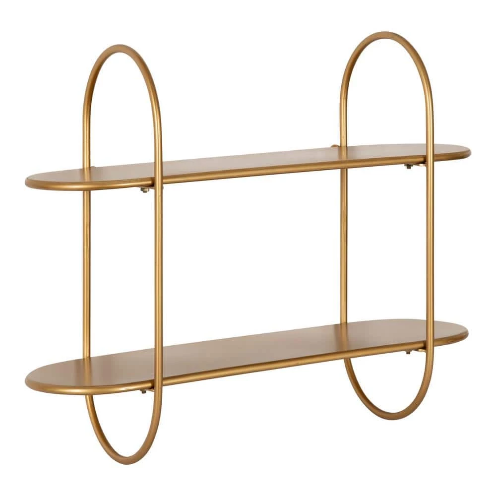 Bekx 8 in. x 24 in. x 20 in. Gold Metal Floating Decorative Wall Shelf Without Cubbies by Kate and Laurel 3 Bekx 8 in. x 24 in. x 20 in. Gold Metal Floating Decorative Wall Shelf Without Cubbies by Kate and Laurel