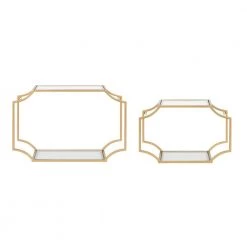 Ciel 6 in. x 18 in. x 12 in. Gold Metal Floating Decorative Wall Shelf Without Cubbies With Brackets by Kate and Laurel -Kate and Laurel Shop gold kate and laurel decorative shelving 220466 4f 1000