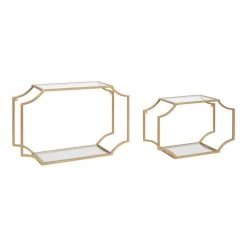 Ciel 6 in. x 18 in. x 12 in. Gold Metal Floating Decorative Wall Shelf Without Cubbies With Brackets by Kate and Laurel