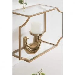 Ciel 6 in. x 18 in. x 12 in. Gold Metal Floating Decorative Wall Shelf Without Cubbies With Brackets by Kate and Laurel -Kate and Laurel Shop gold kate and laurel decorative shelving 220466 76 1000