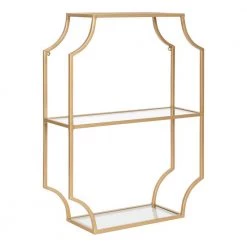 Ciel 6 in. x 18 in. x 24 in. Gold Metal Floating Decorative Wall Shelf Without Cubbies With Brackets by Kate and Laurel