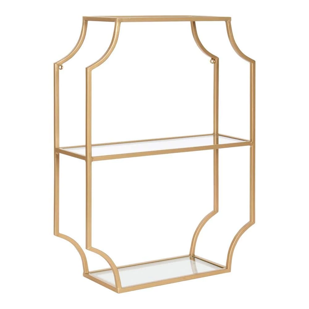 Ciel 6 in. x 18 in. x 24 in. Gold Metal Floating Decorative Wall Shelf Without Cubbies With Brackets by Kate and Laurel 3 Ciel 6 in. x 18 in. x 24 in. Gold Metal Floating Decorative Wall Shelf Without Cubbies With Brackets by Kate and Laurel