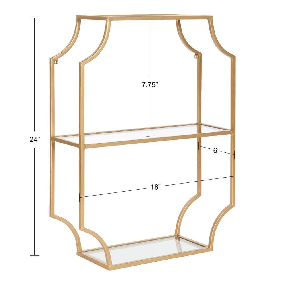 Ciel 6 in. x 18 in. x 24 in. Gold Metal Floating Decorative Wall Shelf Without Cubbies With Brackets by Kate and Laurel 6 Ciel 6 in. x 18 in. x 24 in. Gold Metal Floating Decorative Wall Shelf Without Cubbies With Brackets by Kate and Laurel - Image 4