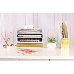 Industrious Gold/White Wood Letter Tray by Kate and Laurel 11 Industrious Gold/White Wood Letter Tray by Kate and Laurel -Kate and Laurel Shop gold white kate and laurel office storage organization 210022 31 1000