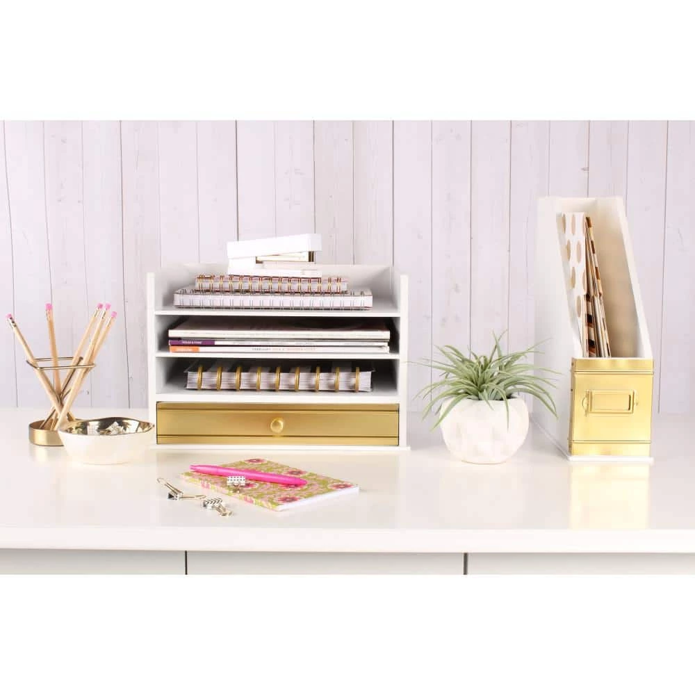 Industrious Gold/White Wood Letter Tray by Kate and Laurel 7 Industrious Gold/White Wood Letter Tray by Kate and Laurel - Image 5