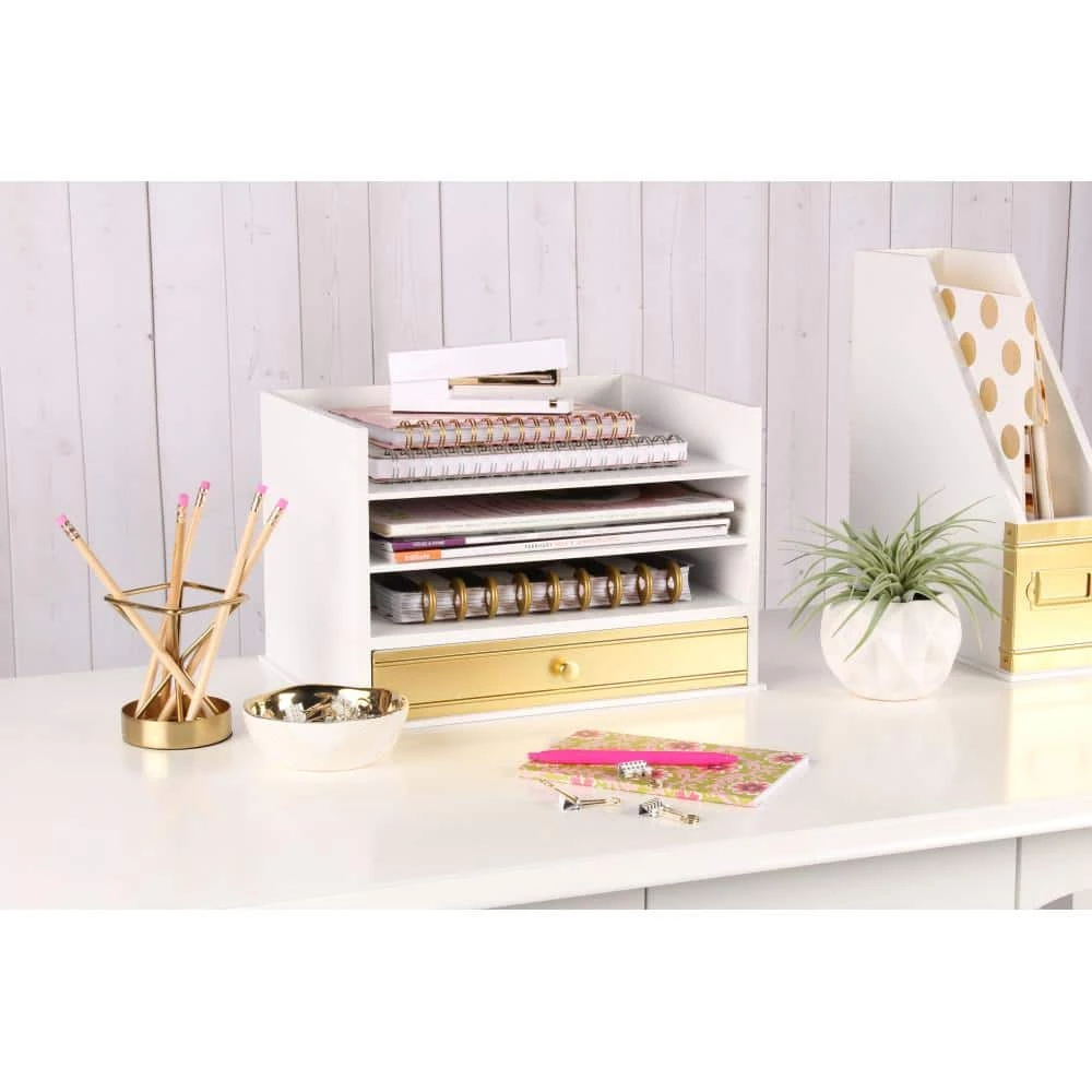 Industrious Gold/White Wood Letter Tray by Kate and Laurel 5 Industrious Gold/White Wood Letter Tray by Kate and Laurel - Image 3